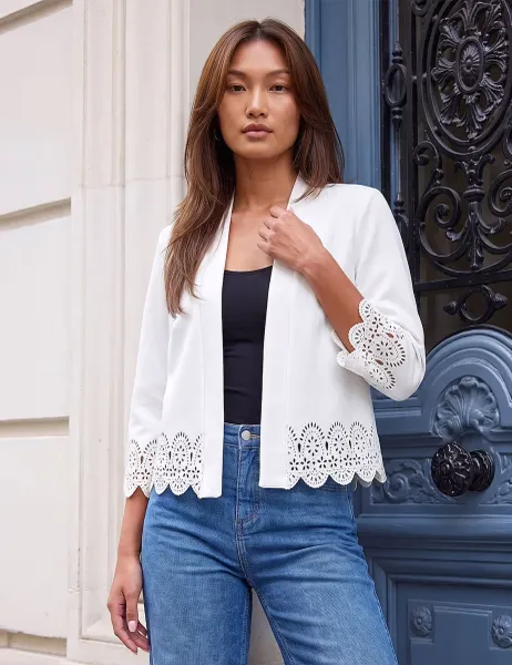 Roman Crepe Cut Out Jacket Ivory Mix