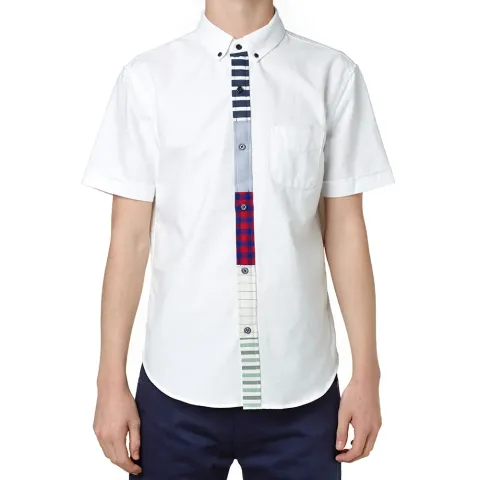 Short Sleeve Cut and Sew Plackett Oxford Shirt