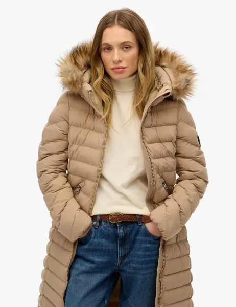 Superdry & Co Hooded Funnel Neck Longline Puffer Jacket