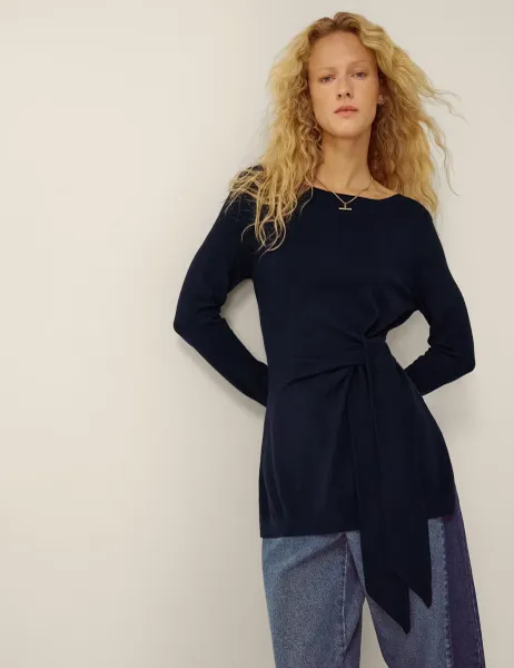 Monsoon Slash Neck Tie Side Jumper Navy
