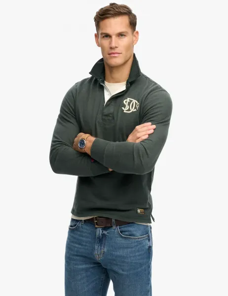 Superdry & Co Pure Cotton Jersey Embroidered Rugby Shirt Green