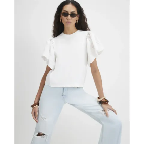 River Island Cotton Broderie Sleeve T-Shirt