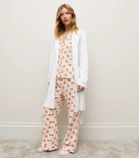 New Look Women's Cream Velour Snowflake Pattern Long Sleeve Robe