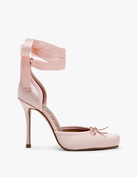 Steve Madden Larina Satin Bow Ankle Strap Stiletto Heels Pink