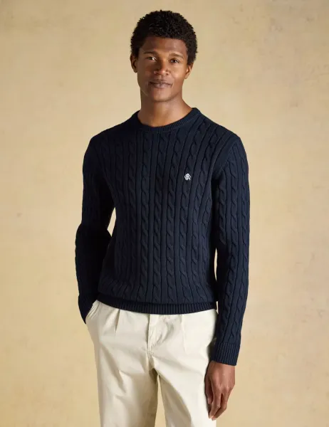 Joules Pure Cotton Cable Knit Crew Neck Jumper Navy