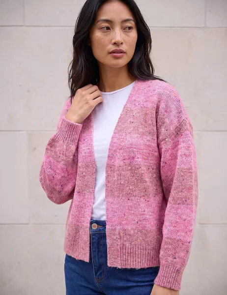 Roman Petite Striped Edge To Edge Cardigan Pink Mix