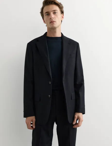 Jaeger Tailored Fit Italian Wool Flannel Suit Jacket Navy