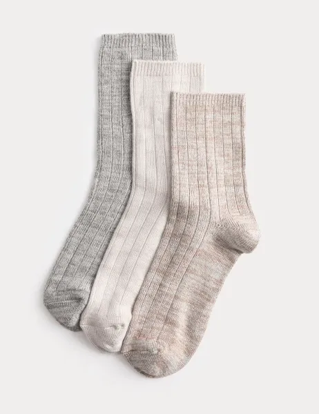 Marks & Spencer 3 Pack Sumptuously Soft Thermal Ankle Socks Natural Mix