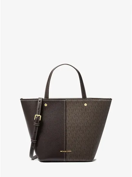 Michael Kors Flora Medium Signature Logo and Pebbled Leather Tote Bag
