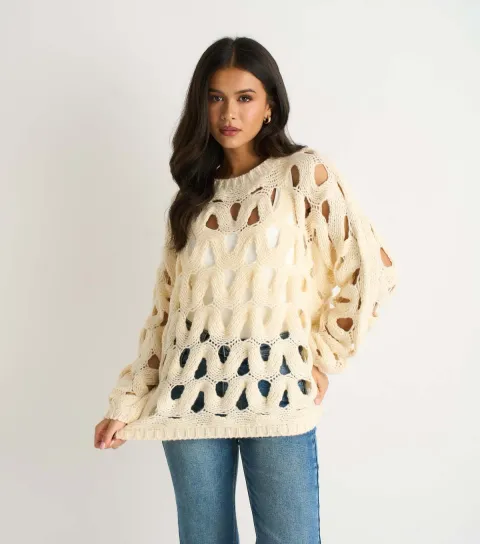Women's Cream Hollow Knit Jumper