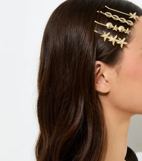 Pack of 4 Gold Tone Seashell Slide Hair Clips