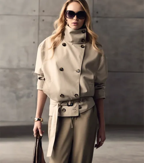 New Look Women's Stone Funnel Neck Cropped Trench Coat