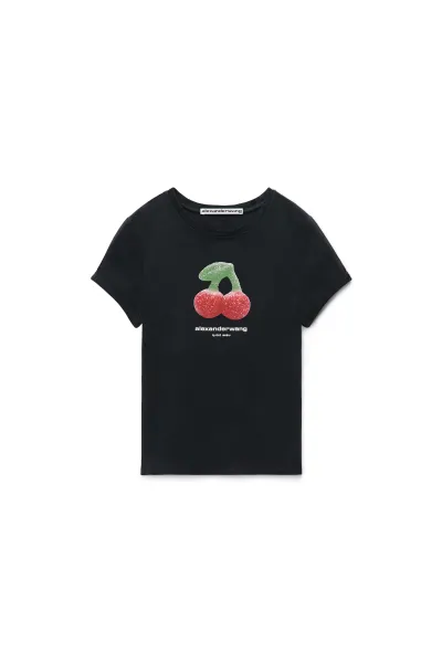 CHERRY GRAPHIC TEE WITH CONTRAST TRIM
