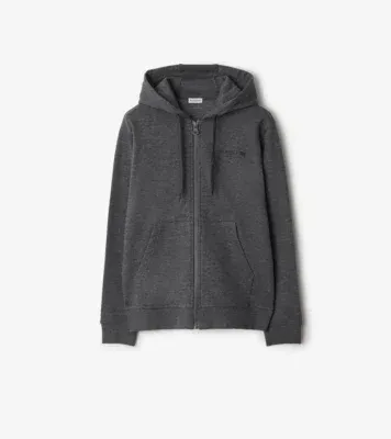 Cotton Zip Hoodie in Dark grey melange