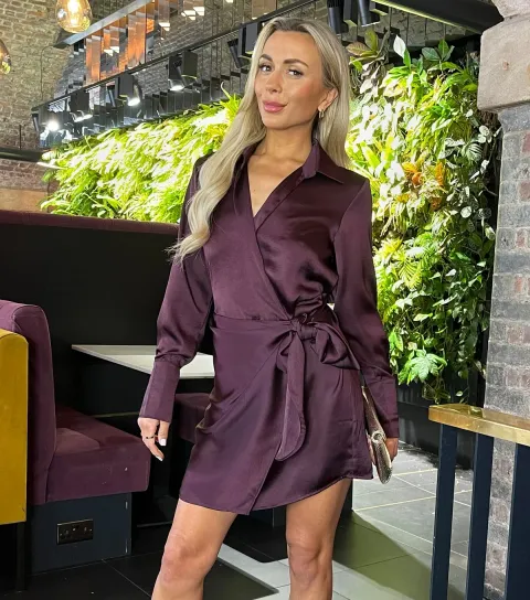 AX Paris Women's Dark Purple Wrap Mini Shirt Dress