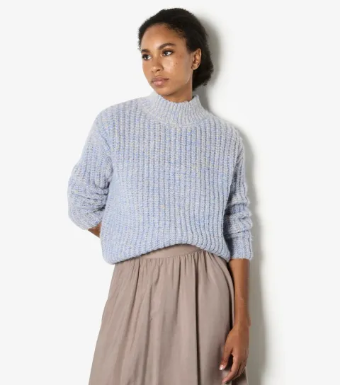 Women's Pale Blue Fisherman Mixed Knit Yarn Jumper