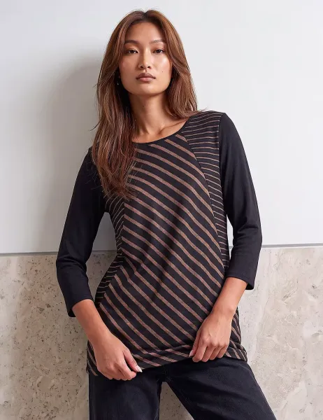 Roman Striped Scarf Detail Top Black Mix