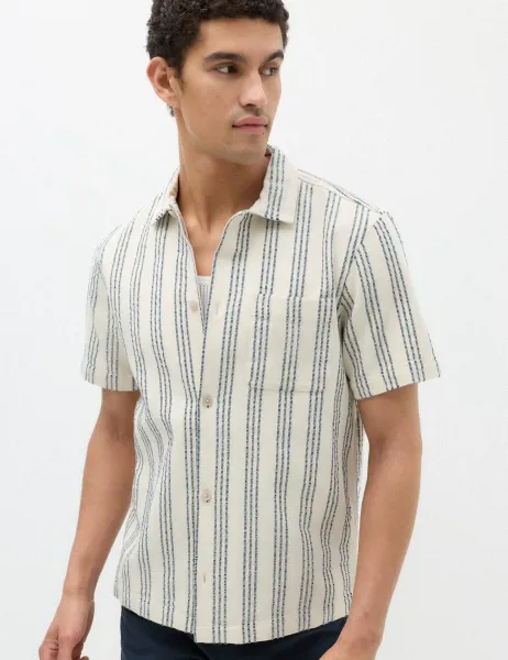 Marks & Spencer Pure Cotton Textured Short Sleeve Shirt Natural Mix