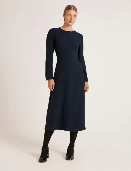 Finery London Crepe Zip Front Midi Waisted Dress Navy