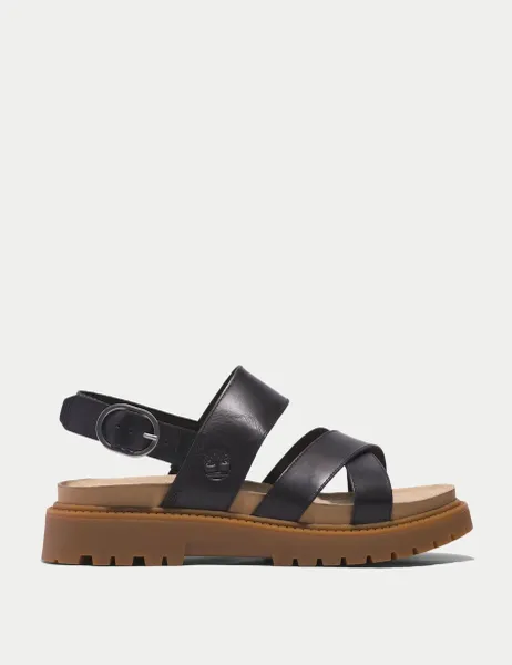 Timberland Clairemont Leather Strappy Flat Sandals Black Mix