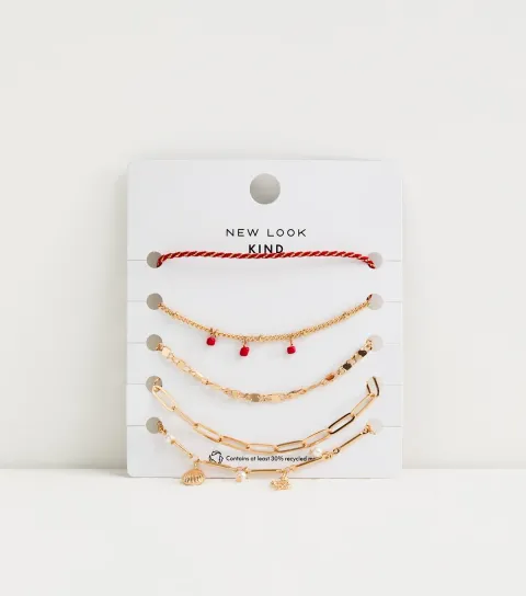 Pack of 5 Gold Tone Charm Bracelets