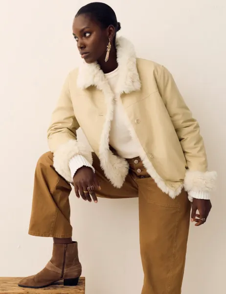 Per Una Faux Fur Reversible Bomber Jacket Cream