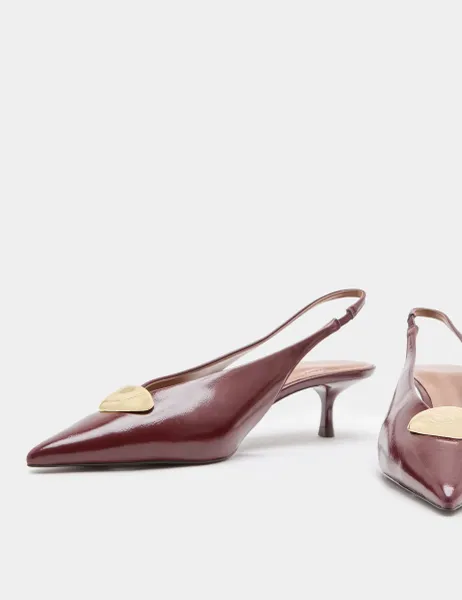 Marks & Spencer Hardware Trim Kitten Heel Slingback Shoes Dark Red