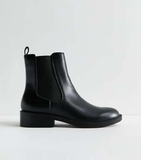 New Look Women's Black Faux Leather Chelsea Ankle Boots