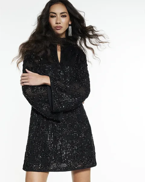 River Island Long Sleeve Sequin Mini Dress