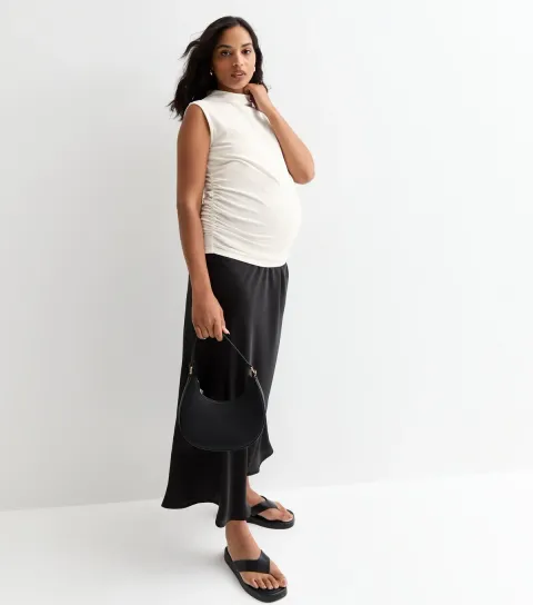 New Look Women's Maternity White Ruched Cotton-Blend Sleeveless T-Shirt