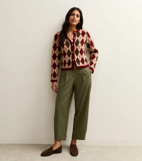 New Look Women's Khaki Barrel Leg Tailored Trousers