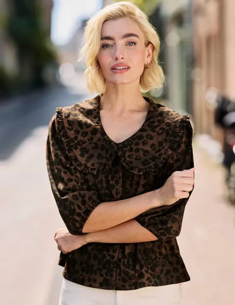 Regatta Cord Collared Relaxed Blouse Brown Mix