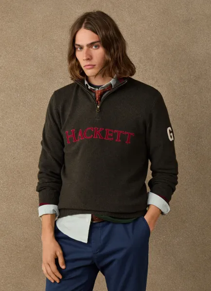 Merino Wool Branded Quarter Zip Jumper