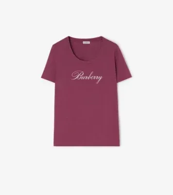 Logo Stretch Cotton T-shirt in Dark pink amethyst