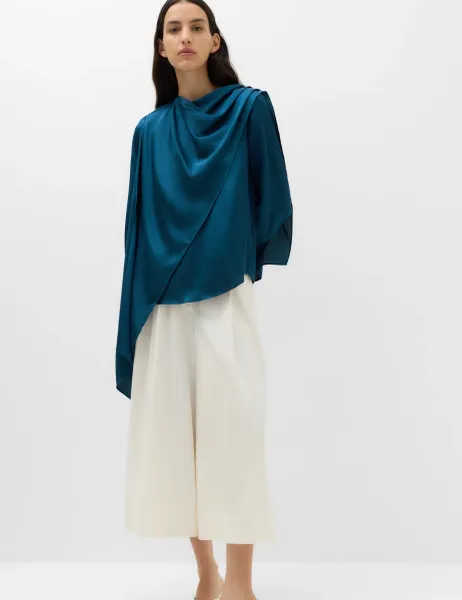 Marks & Spencer Satin Cowl Neck Top Dark Petrol