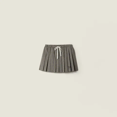 Pleated checked flannel miniskirt
