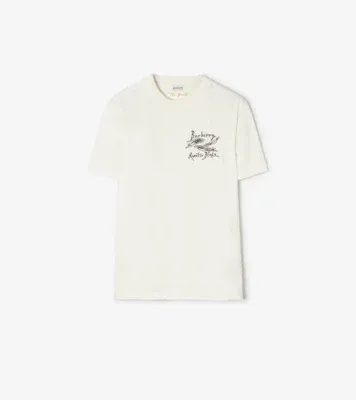 Feather Print Cotton T-shirt in Chalk white