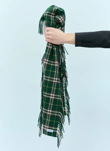 Check Cashmere Fringed Scarf
