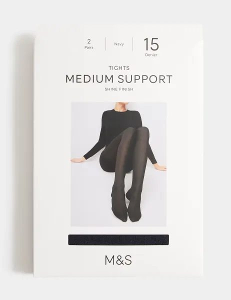 Marks & Spencer 15 Denier Medium Support 2 Pack Tights Navy