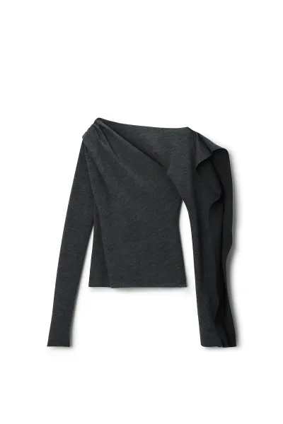 ASYMMETRIC DRAPE LONG SLEEVE TOP