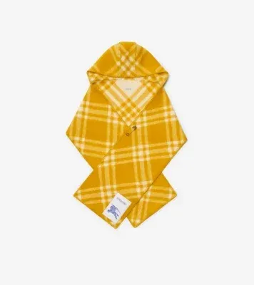 Check Wool Hooded Scarf in Pear yellow