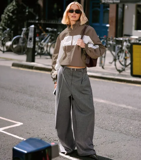 New Look Women's Grey Pinstripe Button Wide Leg Tailored Trousers