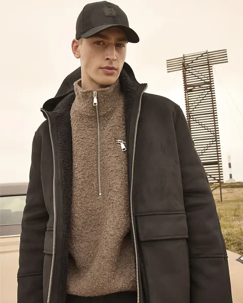 River Island Hooded Shearling Coat