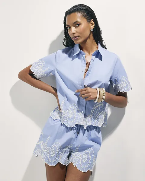River Island Cotton Shell Embroidered Hem Shirt