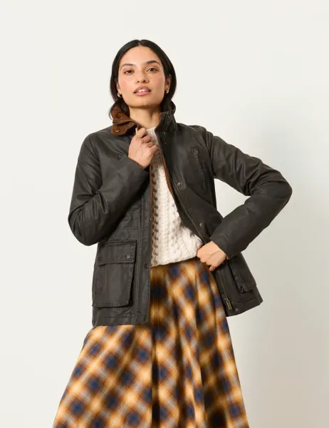 FatFace Cotton Rich Funnel Neck Utility Jacket Brown