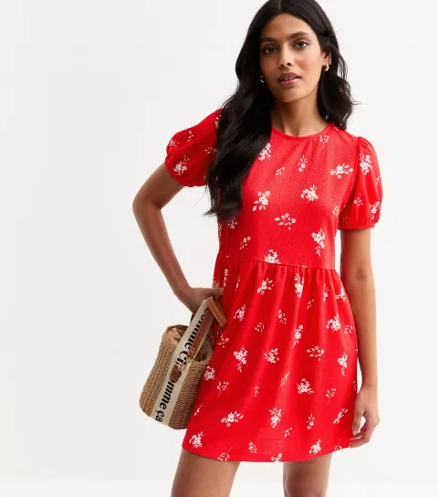 Women's Red Floral Print Tie Back Mini Dress