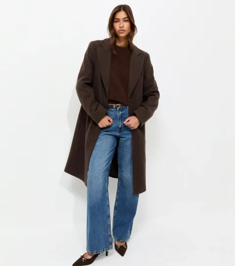 New Look Women's Dark Brown One Button Single Breasted Coat