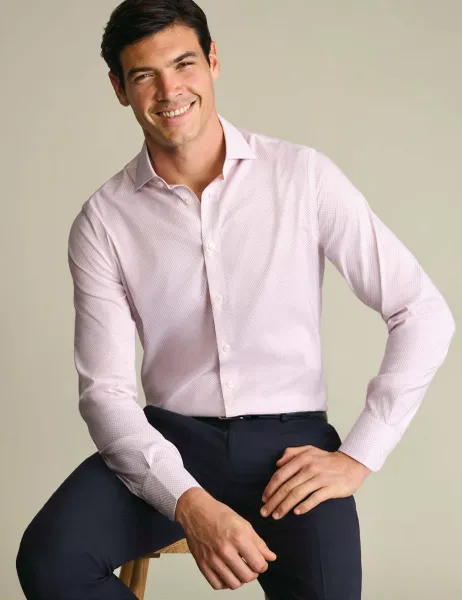 Charles Tyrwhitt Non Iron Performance Twill Printed Shirt Pink Mix