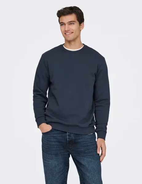 Only & Sons Cotton Rich Crew Neck Sweatshirt Navy