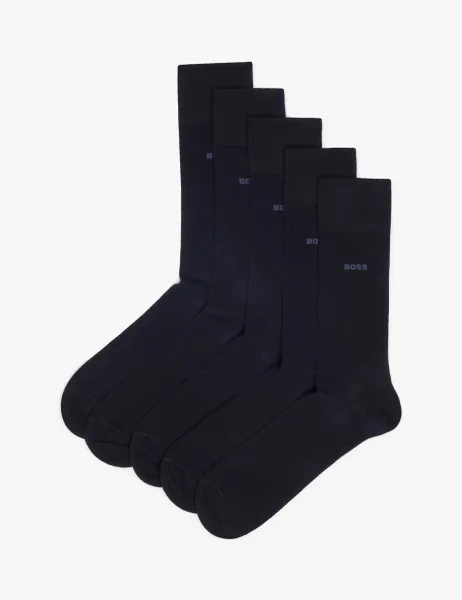 Boss 5 Pack Cotton Rich Ankle Socks Navy